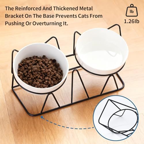 Elevated Cat Food Bowl,Ceramic Raised Water Bowl for Indoor Cats, 15°Tilted Metal Stand Anti Vomiting and Protect Spines,Whisker Fatigue Feeding Dishes,Non-slip and Dishwasher Safe - Image 6