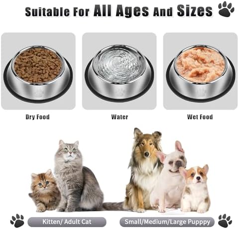 3Pcs Stainless Steel Dog Bowls Set with Dog Paw Pattern- Non-Slip Food and Water Bowl 13 Oz - Dishwasher-Safe, Rust Resistant Metal Pet Bowls for Small/Medium/Large Sized Pets - Image 6
