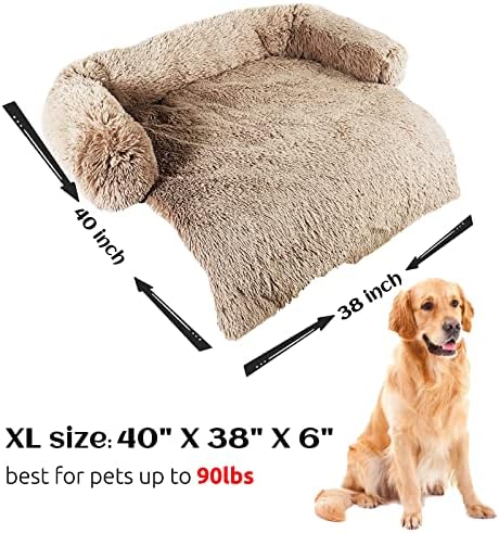 HACHIKITTY Calming Pet Sofa Bed Mat, Washable Fluffy Couch Cover for Dogs and Cats, Anti-Slip Bottom (40"x 38"x 6", Camel) - Image 5