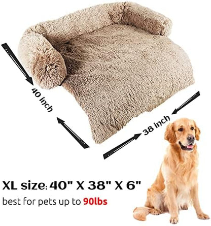 HACHIKITTY Calming Pet Sofa Bed Mat, Washable Fluffy Couch Cover for Dogs and Cats, Anti-Slip Bottom (40"x 38"x 6", Camel) - Image 5