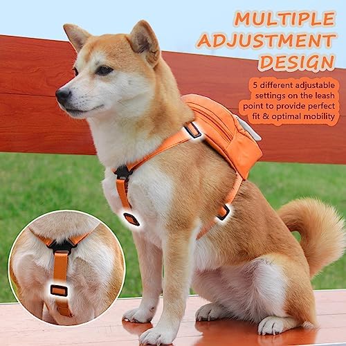 Dog Backpack Harness with Leash,Cute Pet Puppy Backpacks Bulid-in Dog Poop Bag Dispenser,Adjustable Pets Self Carrier Bag for Small Medium Dogs Travel Hiking Daily Walking(S, Orange) - Image 3
