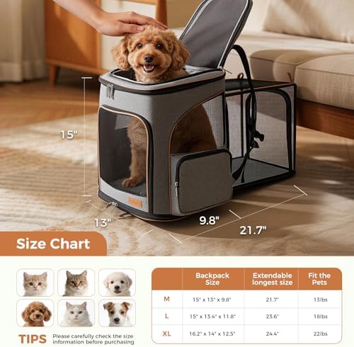 Lekereise Cat Backpack Expandable Pet Carrier Backpack for Small Cats and Dogs, Foldable Dog Carrier Backpack with Inner Safety Leash, Grey - Image 2