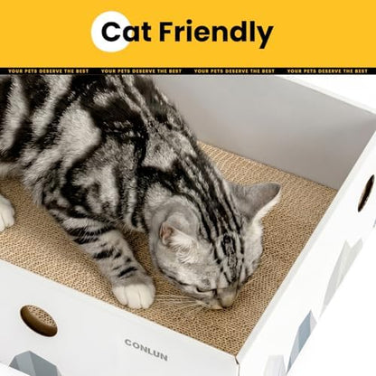 Conlun Cat Scratcher Box, Cardboard Pad, Bed for Indoor Cats, White - Image 7