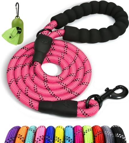 Taglory Rope Dog Leash for Medium Large Dogs, 5 FT Padded Handle, Pink by Taglory