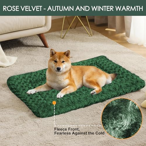Dog Crate Pad Washable Cat Dog Pet Bed for Crate kennel Small Mat 24inGreen - Image 2