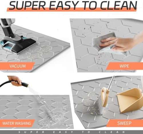 Bulkniu Silicone XL Cat Litter Mat, 28"X40", Raised Edge Waterproof, Grey - Image 4