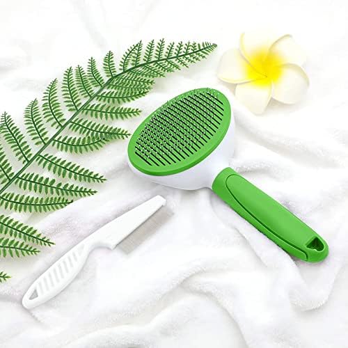 Cat Brushes for Indoor Cats, Dog Brush for Shedding with Metal Cat Comb, Self Cleaning Pet Hair Brush with Release Button for Grooming Kitten(Green) - Image 6