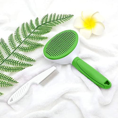 Cat Brushes for Indoor Cats, Dog Brush for Shedding with Metal Cat Comb, Self Cleaning Pet Hair Brush with Release Button for Grooming Kitten(Green) - Image 6