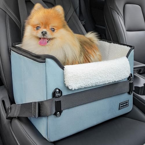 PETSFIT Dog Car Seats for Small Dogs – Patented Safety Buckles – Safety Tether – Foldable Travel Dog Booster Car Seat Reduces Anxiety & Road Trips – Stable Frame, Fits Front/Back Seat (Mint Green) by Petsfit