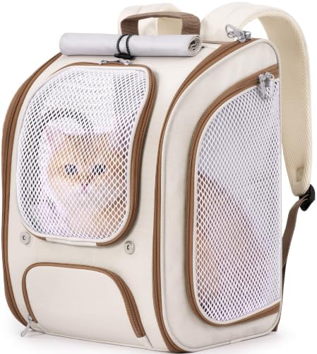 Pecute Cat Backpack Carrier, Spacious & Breathable Pet Backpack, Khaki by pecute