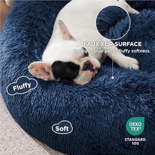 Bedsure Calming Small Dog Bed Donut Washable Cat＆Puppy Bed,23 inches Navy - Image 2