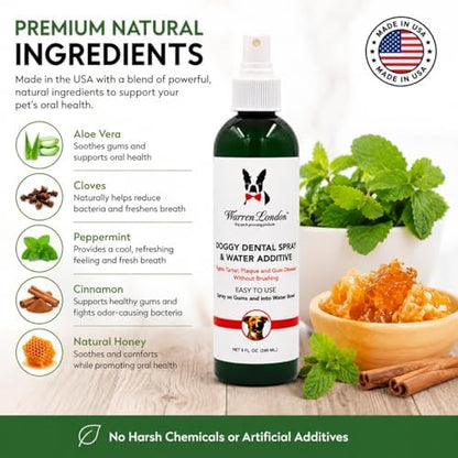 Warren London Doggy Dental Spray & Water Additive for Dogs & Cats, Fresh Breath Oral Care, Peppermint Honey Teeth & Gum Support, No-Brush Pet Mouth Spray, Made in USA, 8 oz - Image 6