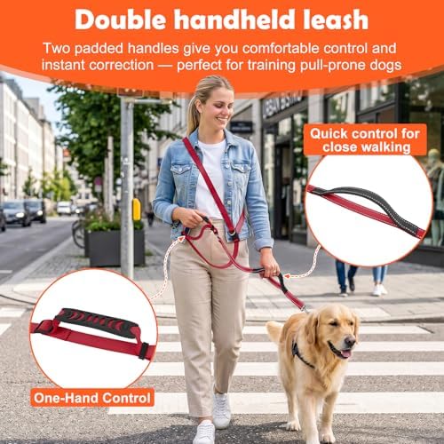 XiaZ Hands Free Dog Leash,Versatile Crossbody Dog Leash,5.9-7.9 FT Waist Belt with Double Handles for Small Medium and Large Dogs Walking, Running and Jogging, Red - Image 3