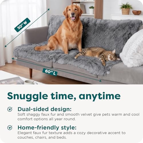 Furhaven Waterproof Throw Blanket for Dogs & Indoor Cats, Reversible Protective Pet Blanket, Extra Large, Long Faux Fur & Velvet, Gray - Image 3