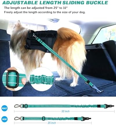 AUBELL Dog Seat Belt for Car,Updated 3-in-1 Bungee Dog Car Harness,Teal - Image 6