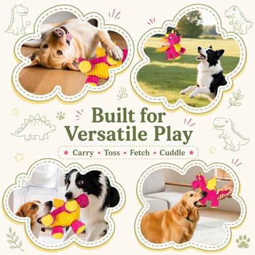 Squeaky Dog Toy - Plush Dragon with 5 Squeakers and Crinkle Wings - Image 5