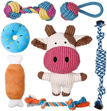 Toozey 7 Pack Small Dog Toys, Puppy Teething Toys, Durable Ropes Chew Toys, Cute Calf Squeaky Dog Toys, Non-Toxic and Safe by Toozey
