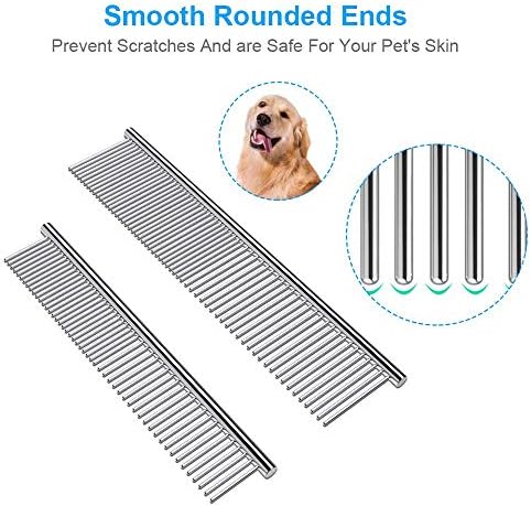 Cafhelp 2 Pack Dog Combs with Rounded Ends Stainless Steel Teeth, Cat Comb for Removing Tangles and Knots, Professional Grooming Tool for Long and Short Haired Dog, Cat and other pets, 6.3IN/7.4IN - Image 2