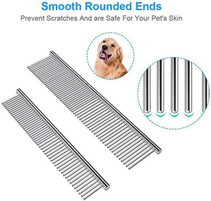 Cafhelp 2 Pack Dog Combs with Rounded Ends Stainless Steel Teeth, Cat Comb for Removing Tangles and Knots, Professional Grooming Tool for Long and Short Haired Dog, Cat and other pets, 6.3IN/7.4IN - Image 2