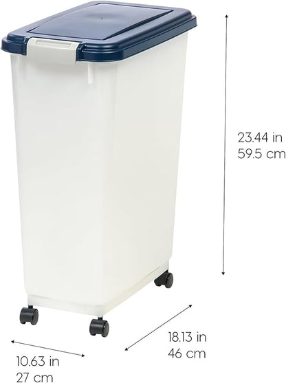 IRIS USA Airtight Dog Food Storage Container, Up to 38 lbs, Attachable Wheels, For Dog Cat Bird and Other Pet Food Storage Bin, Keep Fresh, Easy Mobility, BPA Free, Navy/Pearl, 6 Pack