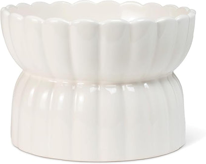 Fringe Studio Scalloped Ivory Medium Sculpted Raised Ceramic Feeder (6.5" Diameter x 4.5" H, 24 fl.oz.), PetShop Collection (450MD001)