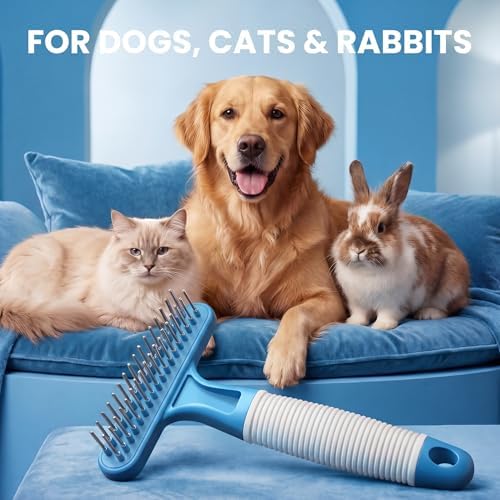POODLIE Poodle Pet Dog Grooming Rake | Dematting Tool with Stainless Steel Shedding Comb for Pets | 2 Rows of Pins Gently Remove Loose or Tangled Hair from Undercoat (Blue) - Image 5