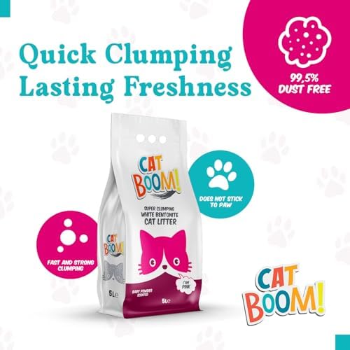 CatBoom Premium White Bentonite Clumping Clay Cat Litter Baby Powder| Super Absorbent Fine Granule Kitty Supplies | 99.5% Dust Free Multi-Cat Formula | Low Tracking Paw-Friendly 9.3 lb - Image 5