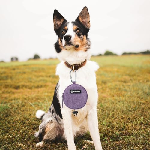 Dog Poop Bag Holder for Leashes- Dog Treat Pouch with Waterproof Zipper,Puppy Training Small Bag with Carabiner & Bungee Toggle,Two Pockets for Dry or Wet Treats-Pet Travel Walking Essentials (Purple) - Image 7