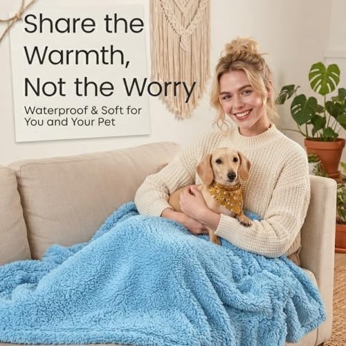 Waterproof Pet Blanket for Dogs Jacquard Fleece Blankets for Bed Cover Reversible Blue Fluffy Puppy Blankets Leakproof Sofa Couch Washable Cover Cat Doggie Blanket for Warm-Lake Blue,L - Image 4