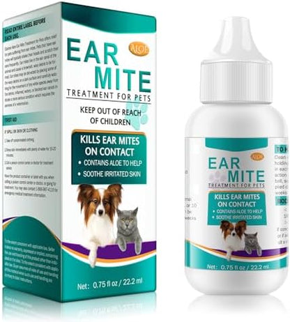 NenMaoKeNu Ear Mite for Dogs & Cats, Pet Ear Infection Treatment Solution for Dog Yeast Infection, Ear Infection Treatment Drops, to Relieve Itchiness, Sooths Ears - 0.75 Fl Oz by NenMaoKeNu
