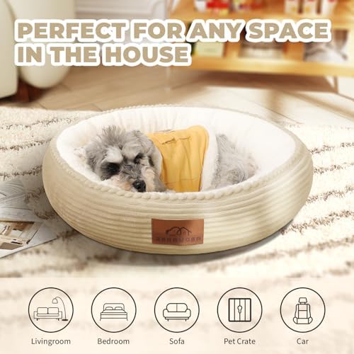 Zerbuger 23in Camel Round Dog Bed Sofa for Dogs Cats, Machine Washable - Image 4