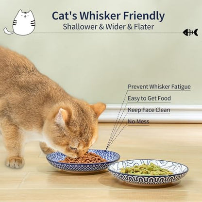 Selamica 6 Inch Ceramic Cat Bowls, Set of 6, Vintage Blue - Image 2