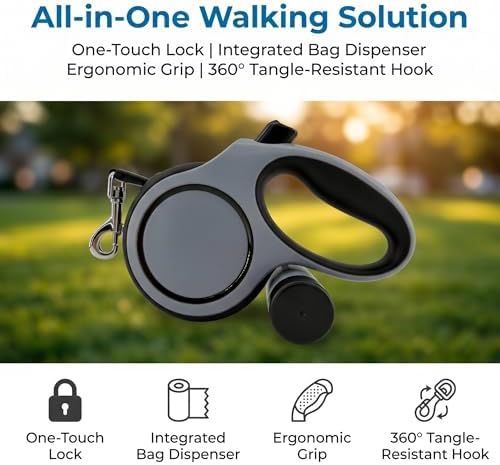 16ft Retractable Dog Leash for Medium Dogs up to 66 lbs, Gray - Image 7