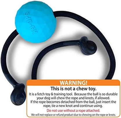 K9 Ops Dog Ball on a Rope Moki Tug Toy - Solid Rubber Fetch Training Reward - Large Dogs Durable Indestructible Chewers Pitbull Dobermann Rottweiler Shepherd (Lagoon Blue - Black Rope) - Image 2