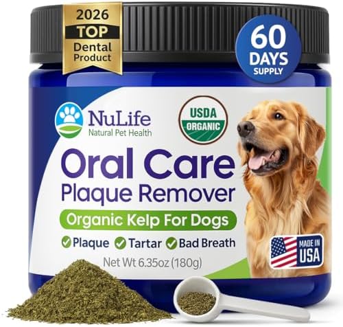 Dog Teeth Cleaning Powder, Dog Plaque and Tartar Remover, Bad Breath Treatment for Dogs with USDA Organic Sea Kelp Powder, Dog Dental Care Made Easy, for All Ages, 6oz by NuLifeNaturalPetHealth