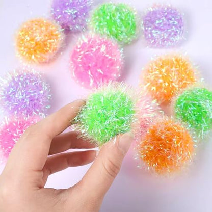 Psyqtsuary 12 Pcs Cat Ball Toys, 2 Inch Sparkle Fuzzy Balls Interactive Cat Toy Soft Pom Pom Sparkle Fuzzy Balls Assorted Color - Image 6