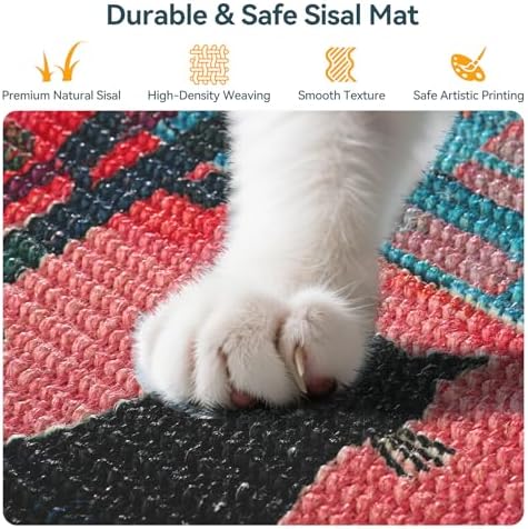 3-in-1 Sisal Cat Scratcher Mat 23.6x15.7 – Durable Scratch Rug Use for Floor & Wall with Adhesive Tape, Protects Couch, Carpet & Furniture, Anti-Slip, Pet-Safe for Indoor/Outdoor Cats, Pink Romance - Image 3