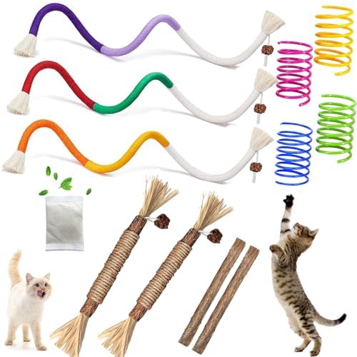 Cat Toys Chew Ropes, Silvervine Sticks Catnip Rope Toys with Refillable Natural Catnip for Cats Dental Care, Safe Teeth Cleaning Toy for Indoor Cat Kitty Kicker Toy Interactive Catnip Kitty Toys by itPlus