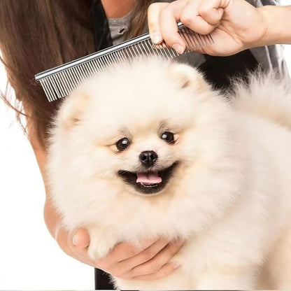 Dog Cat Comb Flea Professional Grooming Tool for Long Short Haired Dog Cat and other pets Stainless Steel Dog Cat Grooming Combs with Rounded Tooth for Remove Fleas Lice Eggs