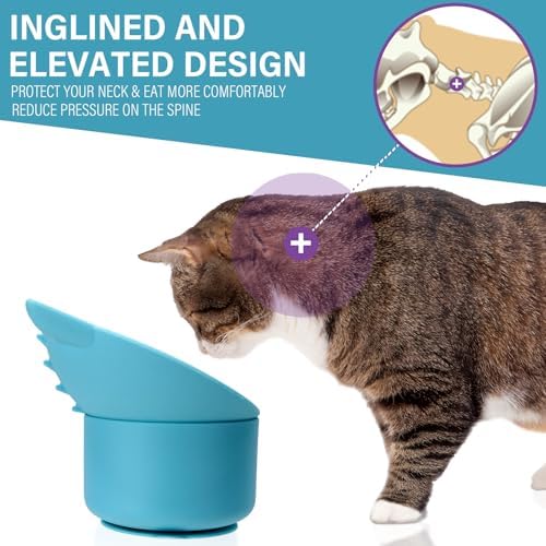 Silicone Cat Slow Feeder, Elevated Slow Feeder Bowl Tilt Design, Suitable for Dry and Wet Food, Adjustable Angle, Cat Food Puzzle with Suction Cup(Blue) - Image 3