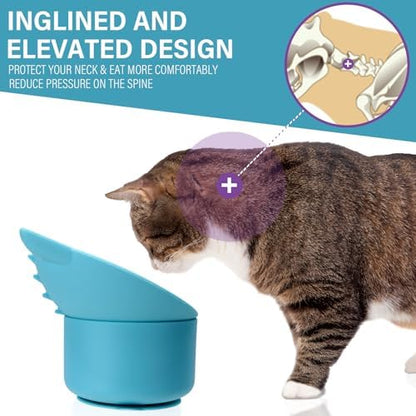 Silicone Cat Slow Feeder, Elevated Slow Feeder Bowl Tilt Design, Suitable for Dry and Wet Food, Adjustable Angle, Cat Food Puzzle with Suction Cup(Blue) - Image 3