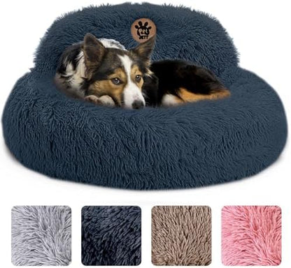PetJett Calming Dog Bed Medium Size Dog - 30'' Donut Bed, Washable Dog Bed, Anti-Slip & Super Soft Fluffy Plush Round Dog Bed, Anti-Anxiety Premium Comfort Pet Bed, Fits Dogs Upto 45 lbs - Dark Grey by PETJETT