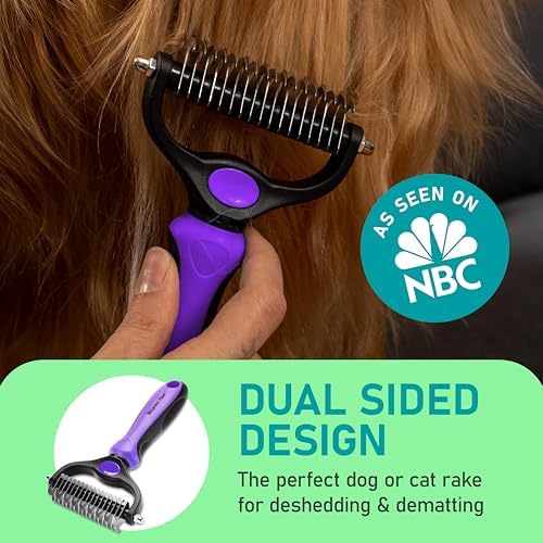 Maxpower Planet Pet Grooming Brush - Double Sided, Extra Wide for Dogs and Cats - Dematting Undercoat Rake, Reduces Shedding by 95%, Purple - Image 2