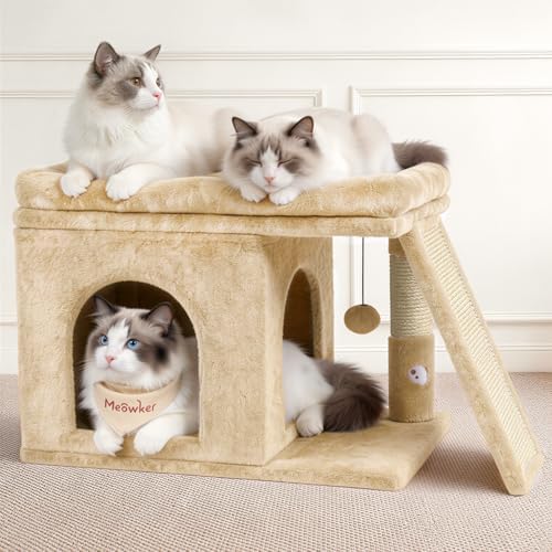 Cat Tree Tower with 15.7x23.6 Perch Bed for Indoor Cats, Beige by Meowker