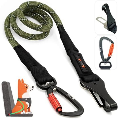 Dog Seat Belt for Car | Universal Pet Car Seatbelt with Reflective Climbing Rope, Aviation Aluminum Carabiner with 360° Swivel & Auto-Lock, Secure Safety Restraint (Ranger Green 360°) by ARCAPET