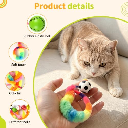 SHENGSEN Bouncy Ball with Tail Cat Toys 5 Packs - Image 3