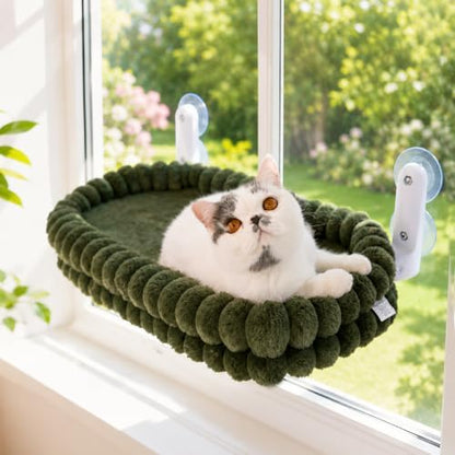 CHEERPALS Cat Window Perch for Indoor Cats Hammock for Window with Reversible Cushion, Foldable Cat Window Bed for Large Cats and Kittens, Cloud Series(Green,Medium) by CHEERPALS