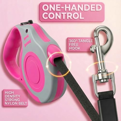 Retractable Dog Leash Lightweight 10/16FT Leash with Non-Slip Handle, for Small Medium Dogs (Gray Pink, 16 FT) - Image 2