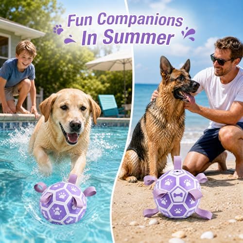 Dog Toys Balls, Dog Soccer Ball with Straps, Dog Birthday Gifts, Durable Balls for Small Medium Pet, Puppy Outdoor Toy, Pet Training Soccer Ball, World Cup Soccer (7.25 Inch) (Purple, Large) - Image 4