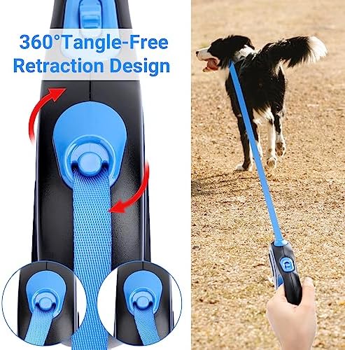 Segarty Dog Leash Retractable, 16ft Heavy Duty Walking Dog Leash for Medium Small Dogs up to 44lb, Anti-Slip Handle 360°Tangle-Free Nylon Tape, One-Handed One Button Lock and Release (Blue) - Image 4